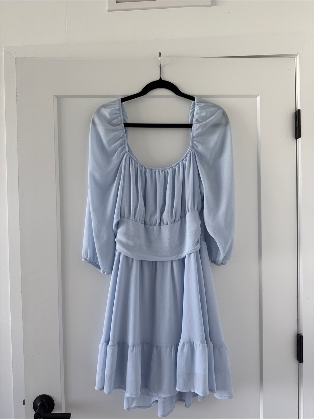 Scoop-Neck Long Sleeve Mini Dress in Light Blue